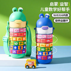 Creative Educational Building Blocks Rotating Digital 316 Thermos Cup Kidsren's Anti-Fall Straw Cup with Cute Large-Capacity Water Cup