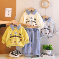 2026 New Boys' Suits, Spring and Autumn Stylish Children's Clothing, Baby Autumn Polo Shirt Two-Piece Set, Trendy Wholesale