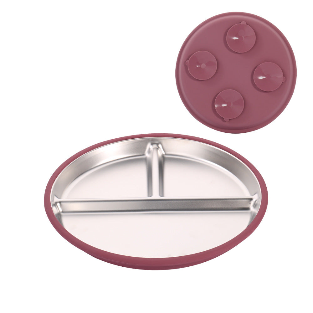 Factory New Product Baby Silicone Stainless Steel Tableware Set Creative Product 304 Stainless Steel Kidsren's Silicone Tableware Bowl