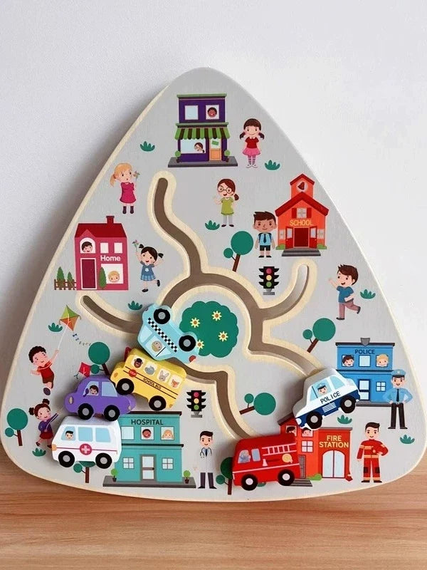 Montessori Early Education Wooden Track Maze Puzzle Matching Game (1–3 Years) — Find & Pair Placement Learning Toy
