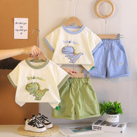 Boys' Summer Outfit Dinosaur Round-Neck Short-Sleeve Set New Stylish Baby Summer Two-Piece Shorts Set Trendy
