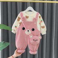 Baby girl's overalls suit autumn and winter style western style 0 baby children's clothes 3 children's clothing one-year-old girl fleece-lined two-piece suit