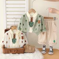 Boys' Spring and Autumn Outfit Stylish 2025 New Toddler Casual Autumn Clothing Baby Full-Body Tree Cardigan Three-Piece Set