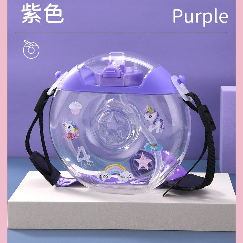 Cute Donut Water Cup Anti-Fall Silicone Straw Cup Children and Students Cross-Body Strap Plastic Cup Gift Kettle Wholesale