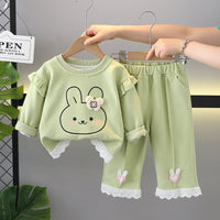 Girls' Lace Bunny Sweatshirt Autumn New Style Children's Korean Fashion Trendy Baby Casual Autumn Sweatshirt Outerwear