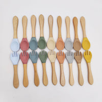 Manufacturer Aliexpress Cross-Border Ready-Stock Children's Eating Training Spoon Wooden Handle Fork Silicone Soft Spoon Silicone Wood Combination