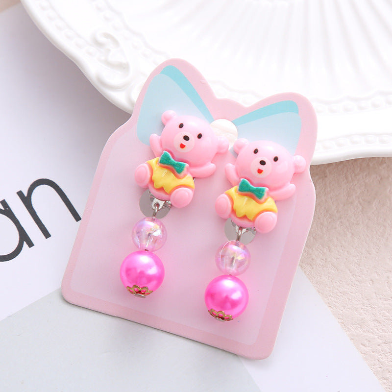 Children's Ear Stud Ear Clip No Ear Holes Girl's Artificial Drill Cute Pearl Diy Tassel Ear Clip Long Student Jewelry