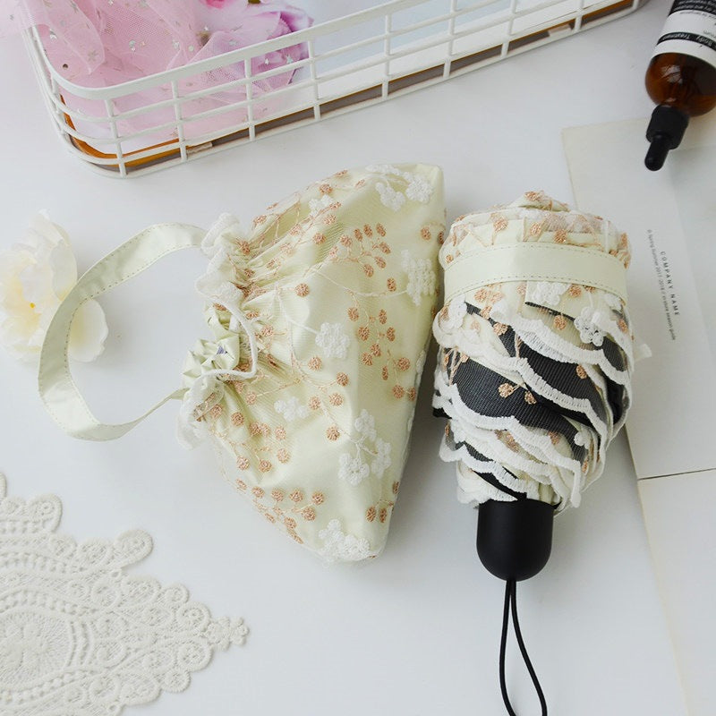 Double-layer lace embroidered sun umbrella female black glue sun protection UV protection umbrella folding rain and rain dual-use sun umbrella