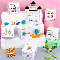 Montessori tin box toys for children aged 2-6, educational building blocks, Rubik's Cubes, spinning tops, wooden puzzles