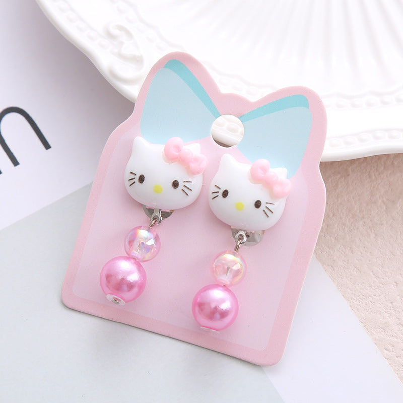 Children's Ear Stud Ear Clip No Ear Holes Girl's Artificial Drill Cute Pearl Diy Tassel Ear Clip Long Student Jewelry