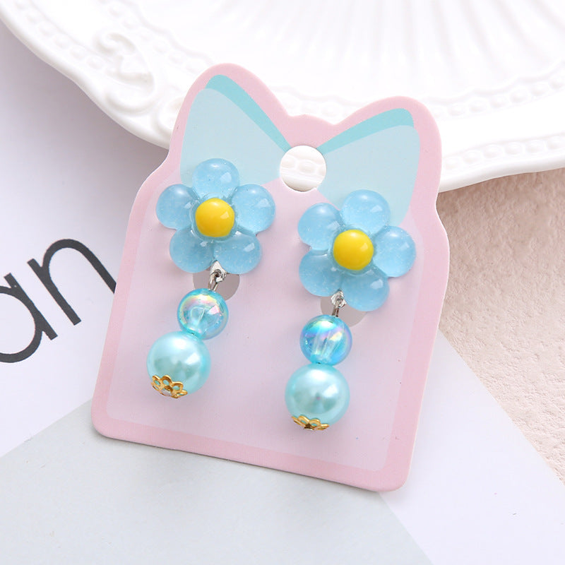 Children's Ear Stud Ear Clip No Ear Holes Girl's Artificial Drill Cute Pearl Diy Tassel Ear Clip Long Student Jewelry