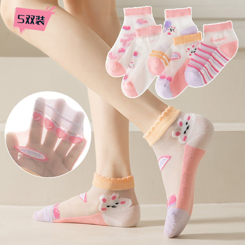 Children's Socks Spring and Summer Ice Silk Thin Mesh Socks for Boys and Girls Full Cartoon Cotton Boat Socks Baby Socks Wholesale