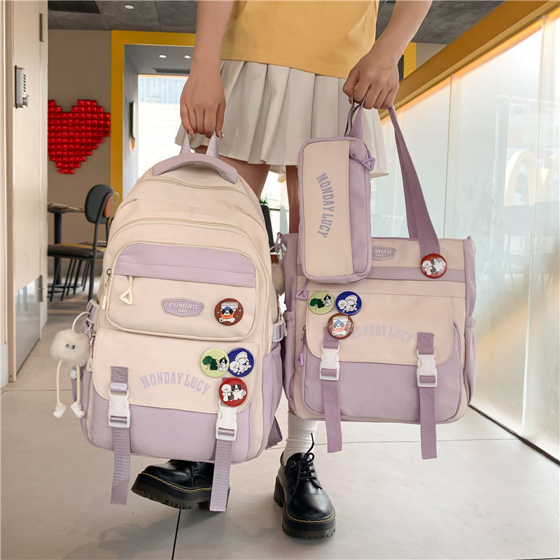 Three-Piece Schoolbag Set for Female Junior High School Students, Simple and Versatile Travel Backpack, Female Elementary School Student Shoulder Bag, Lightweight Backpack, Trendy