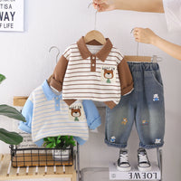 2026 New Boys' Autumn Outfit: Bear Collar Two-Piece Set for Babies and Children, Trendy Fall Clothing