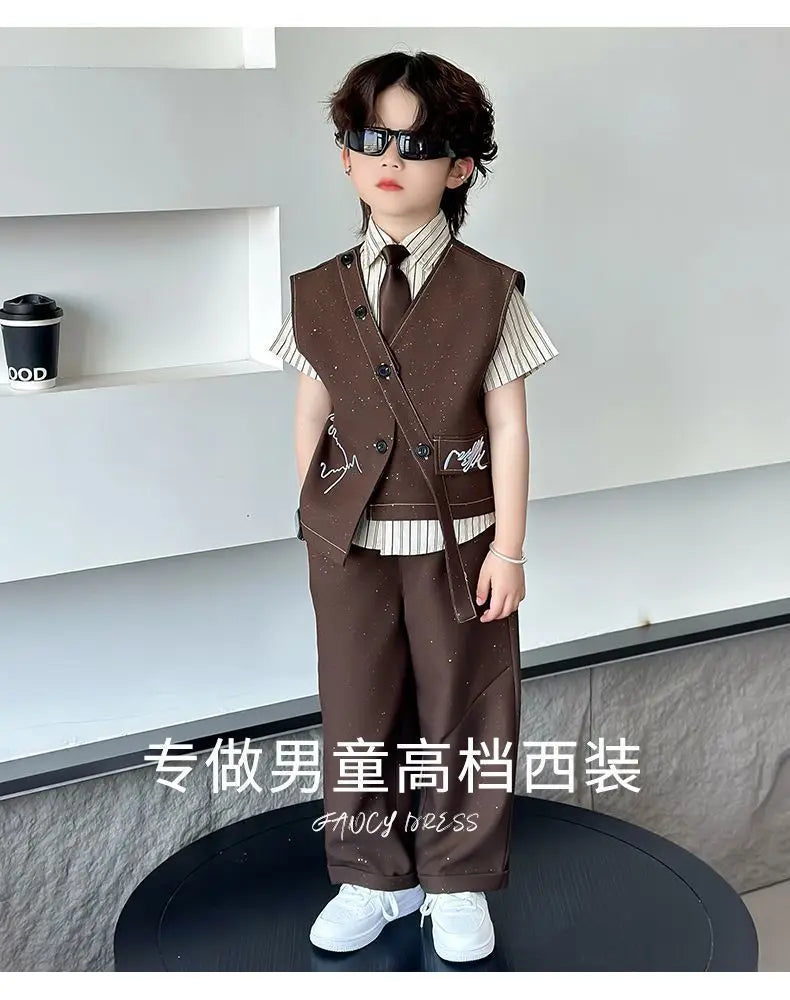 Spring Boy Retro Stripes TShirt+Pants Shorts+Vest Kid Children baby Gentleman Handsome Streetwear Party Clothes - Boys