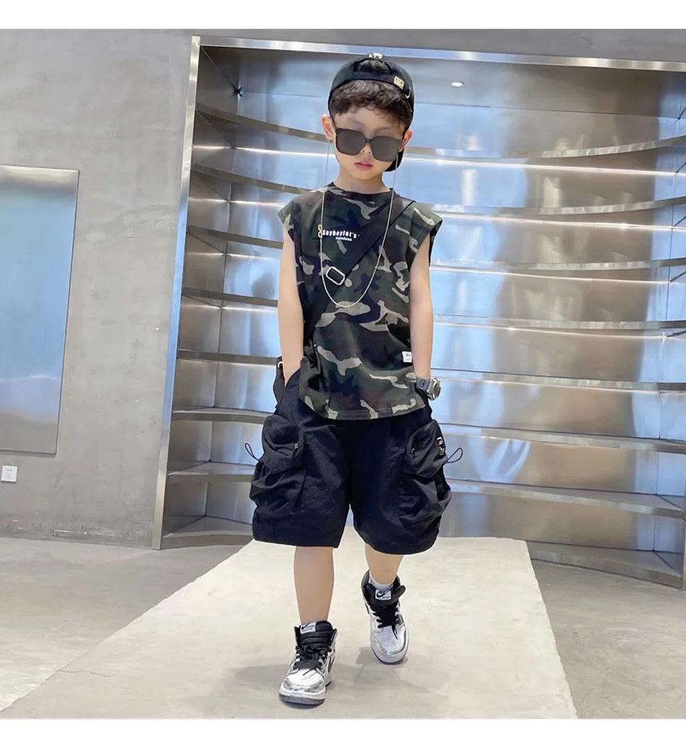 Boys Camouflage Vest Set Summer New Style Children's Sleeveless T-shirt Shorts Two Piece Set - Boys Summer & Party Dresses