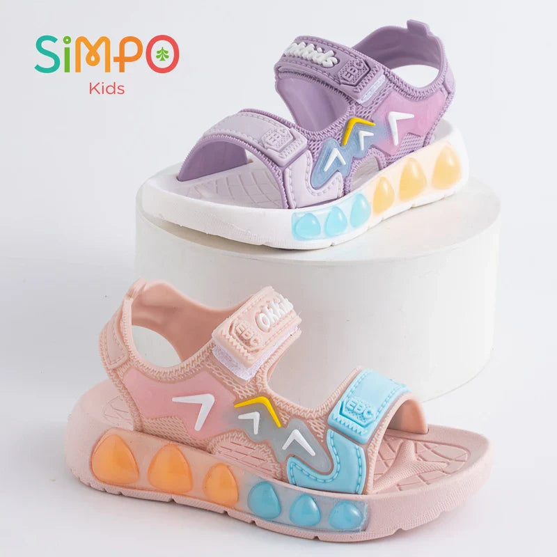 Children' Fashion Sport Sandals Geometric Patterns Breathable Wear-resistant Soft Shoes With Adjustable Velcro For Boys & Girls