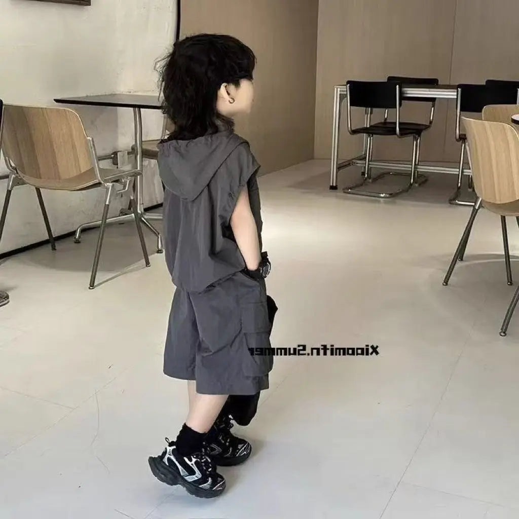 Boys Summer Two-Piece Set Cool Handsome Short-Sleeved Top And Shorts Children's Outfit - Boys Summer & Party Dresses