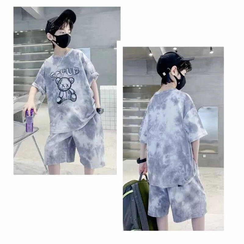 Boys Sports Suit Summer Cartoon Sets New Children's Short-Sleeved T-Shirt Shorts Kids Fashion Loose Clothes Outfit - Boys