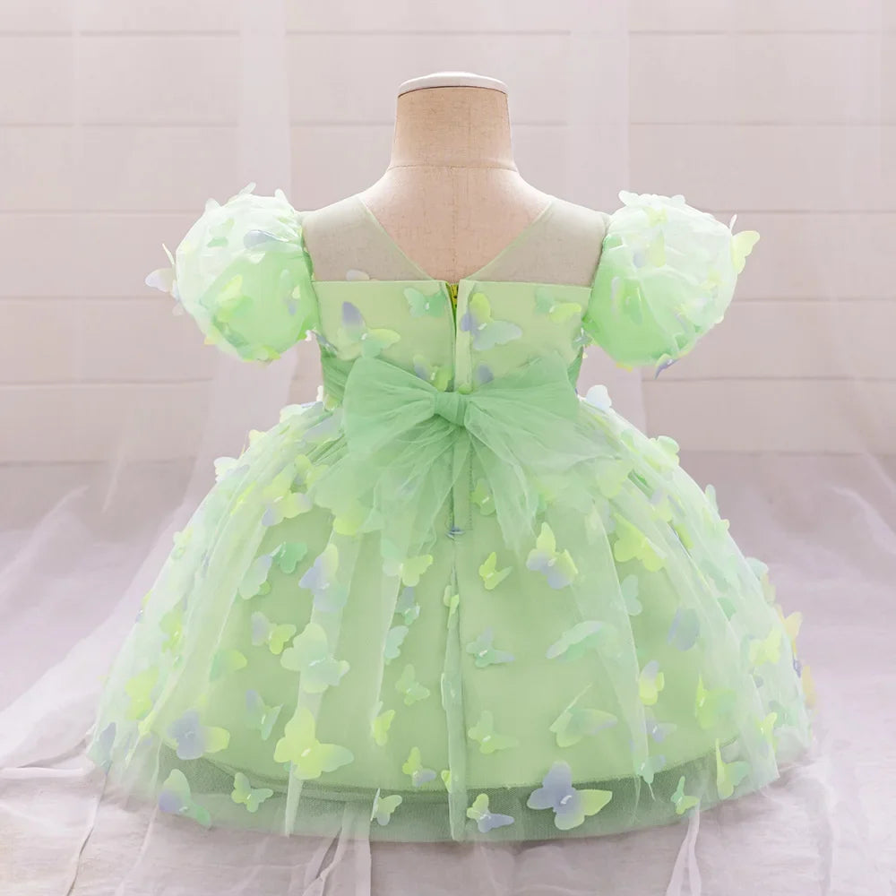 Toddler Girl Party Dress Colorful Gradient 3D Butterfly Prom Gown Girl Bow Lace Birthday Wedding Princess Summer Dresses Evening