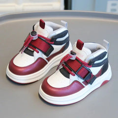 Children Spring Autumn Casual Soft Sole Shoes Girls Fashion High Top Sneakers Boys Front Lacing Color Blocking Bread Daddy Shoes