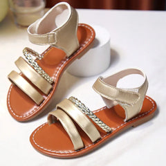 Sandals for Children 2025 Cute Boys Girls Shoes Soft Thick Soles Handwoven Children's Sandals Black Pink Gold White