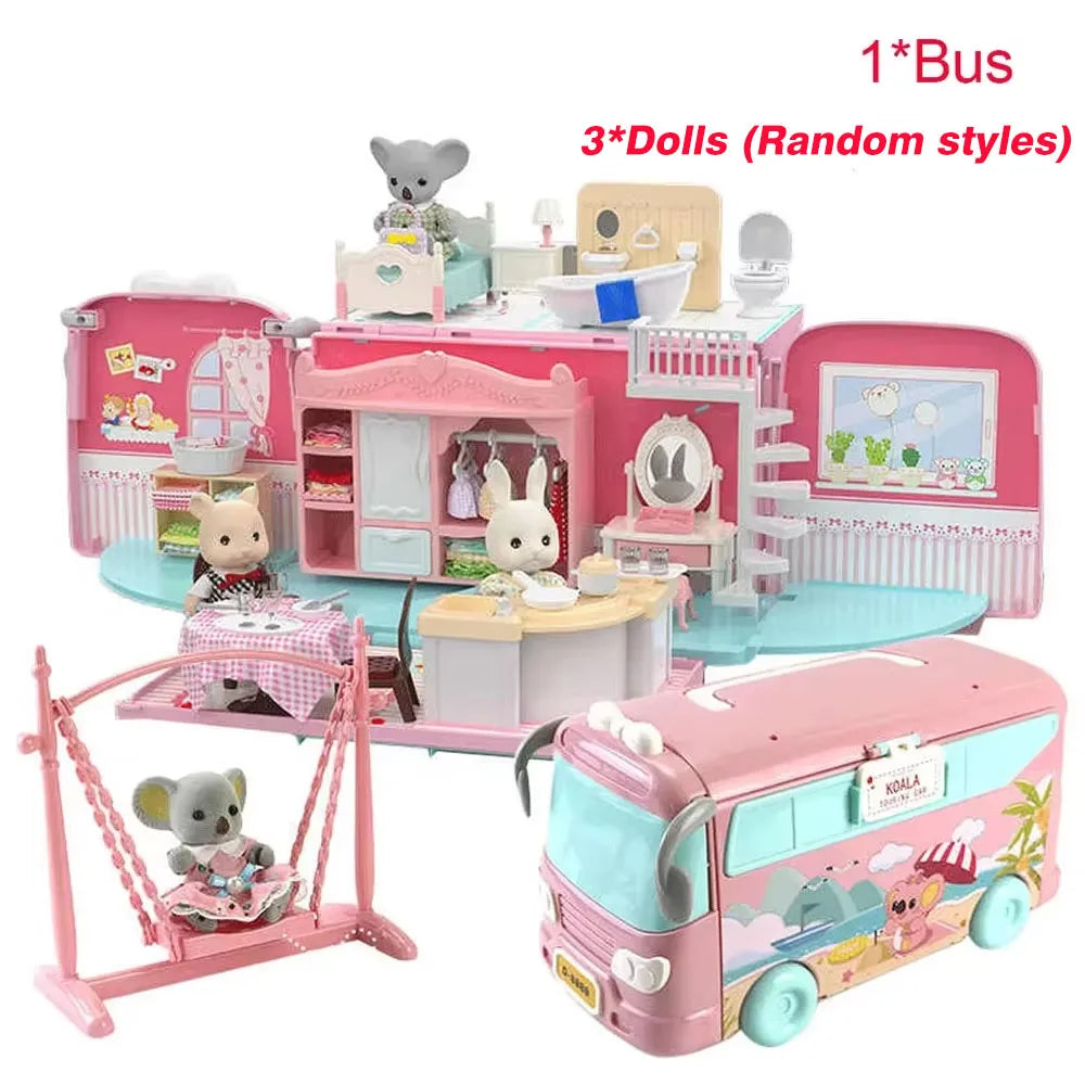 Dollhouse Koala Diary Girl Play House Toy Diy Tour Bus Bedroom Dresser Dining Kitchen Bathroom Pretend Toys Christmas gifts Kids