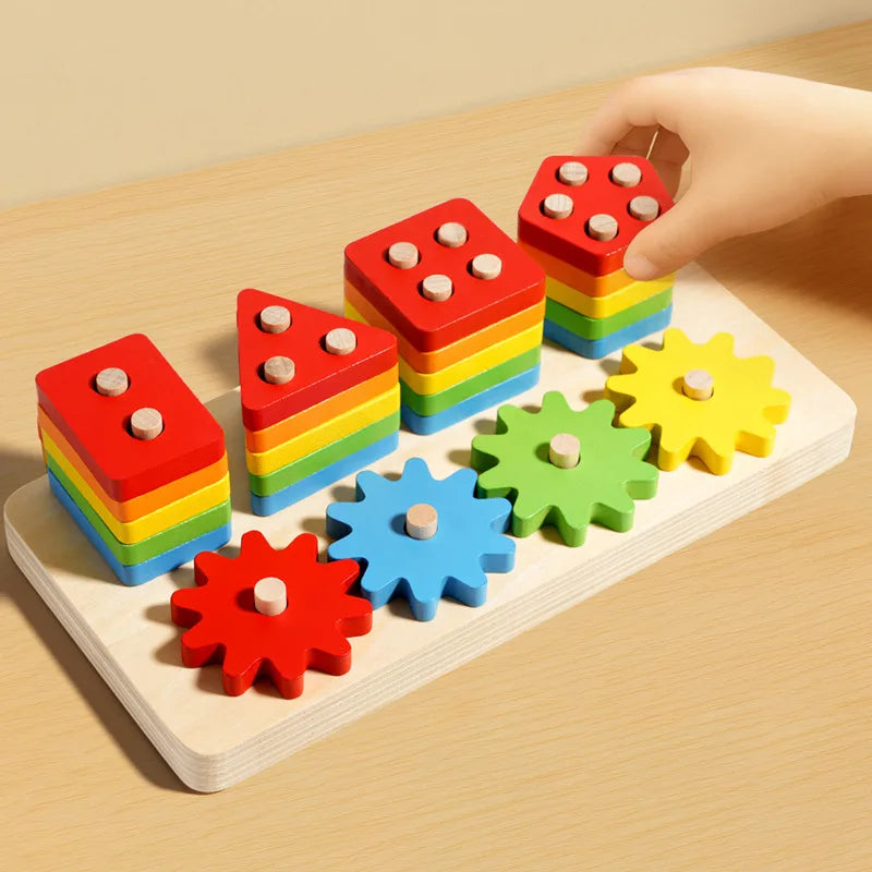 Montessori Geometric Pegboard Toy Shape Color Matching Stacker for Toddlers Wooden Sorting Educational Toys for Boys Girls
