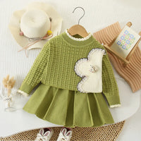 Kids' sets and outfits Fall Winter Sweater 2PCS SETS Chic for Cute Baby Girl Clothes Girls Clothes Solid Knit Skirt Set