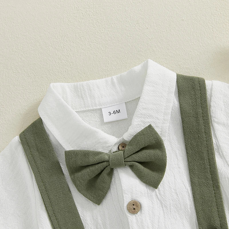 Toddler Boy Gentleman - Toddler Baby Boy Gentleman Outfit Solid Color Short Sleeve Lapel Neck Romper with Suspender Shorts