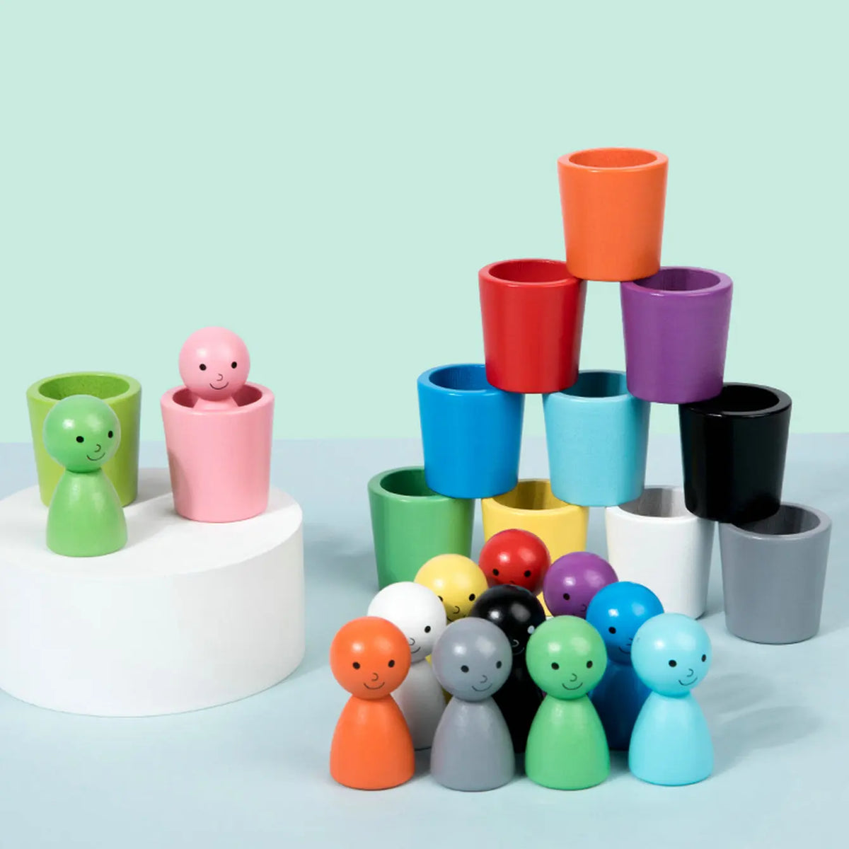 Montessori Wooden Color Recognition Toy with 12 Colorful Cups Educational Sorting Training Stacking Game for Kids 3 Years