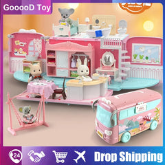 Dollhouse Koala Diary Girl Play House Toy Diy Tour Bus Bedroom Dresser Dining Kitchen Bathroom Pretend Toys Christmas gifts Kids