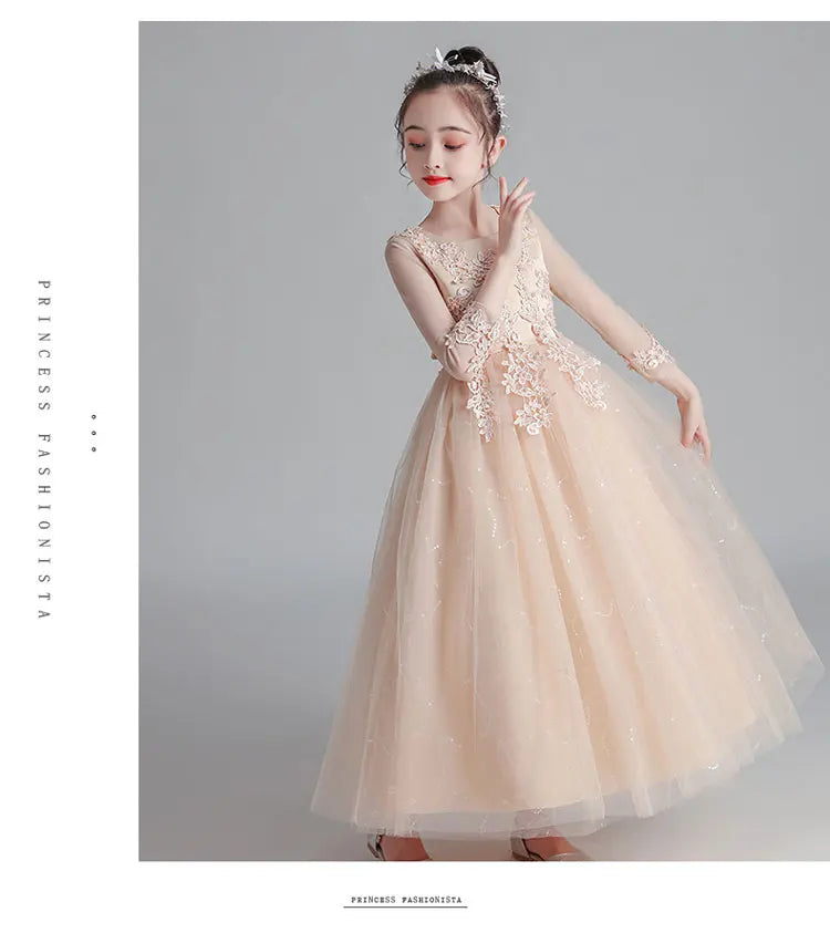 Fashion Flower Girl Dresses for Weddings Lace Long Sleeve Kids Dresses for Girls Summer Girls Party Dresses 3-13 Years