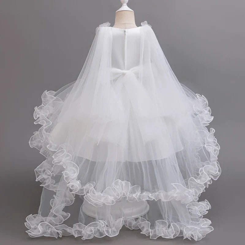 Girls White Pink Party Princess Dress Kids Girl Tailing Dresses for Wedding Birthday Ceremony Baby Girl Gown