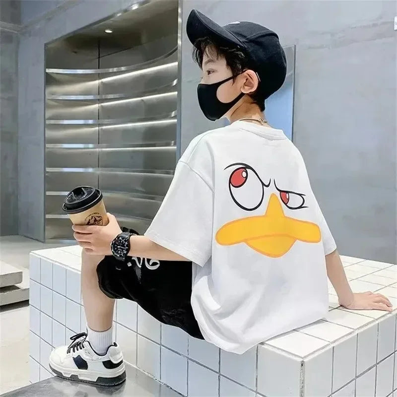 Summer Kids Clothes Streetwear Print Cartoon T Shirt Short Sleeve Baby Tops Tees Korean Boys Girls Clothes Y2k Cotton T