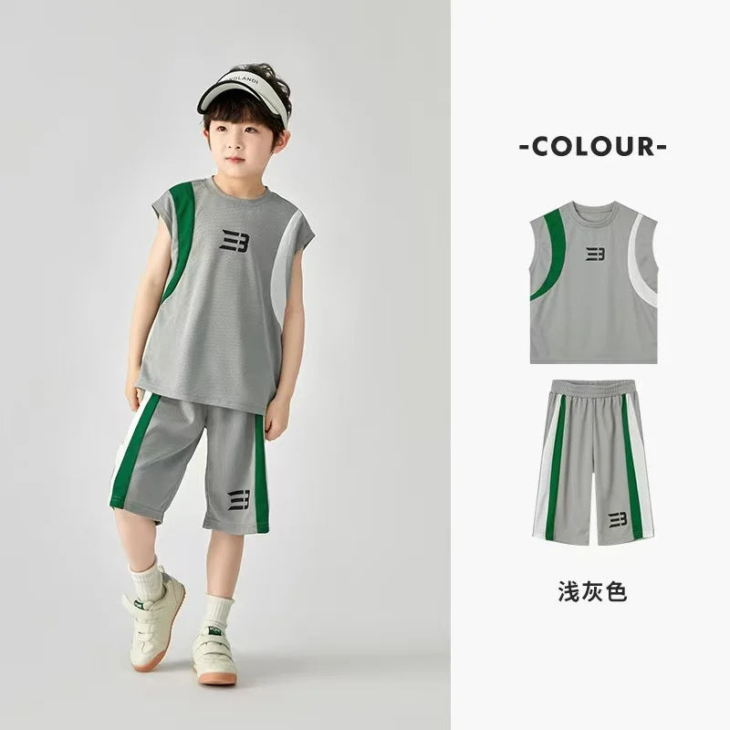 Boys Basketball Suit Summer Sportswear Comfortable Suit Vest Lightweight Shorts Children's Korean Version Handsome Two-piece