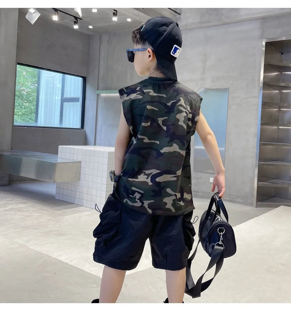 Boys Camouflage Vest Set Summer New Style Children's Sleeveless T-shirt Shorts Two Piece Set - Boys Summer & Party Dresses