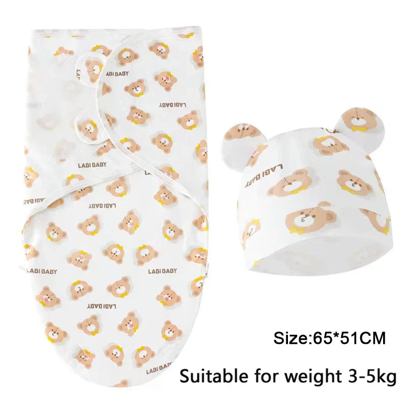 Pure cotton skin-friendly newborn baby wrap, easy to wear with, easy to change diapers, with a cap, give baby more protection
