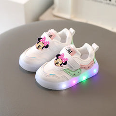 Children Casual Shoes Sports Board Shoes Disney Mickey Mouse Spring Autumn  Boys Girls Lighting Luminous Shoelace Light Sneakers