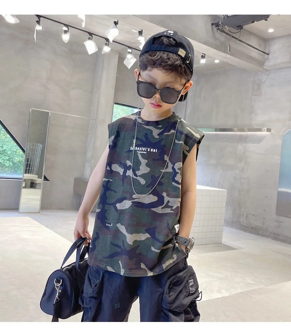 Boys Camouflage Vest Set Summer New Style Children's Sleeveless T-shirt Shorts Two Piece Set - Boys Summer & Party Dresses