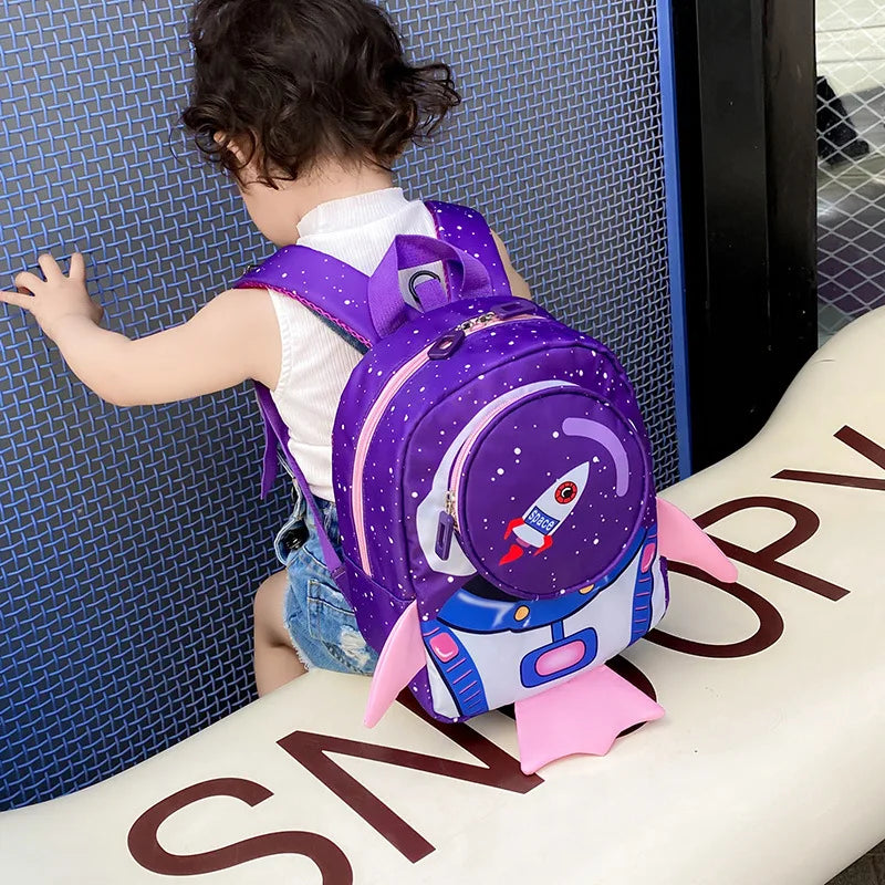 Kids Space Rocket Children's Backpack Traction Rope Anti-lost Lightweight Kindergarten Schoolbag Early Education Bag