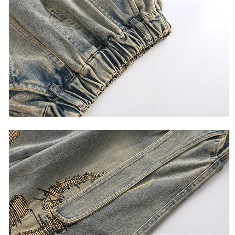 Korean Boy Luxury Hip Hop y2k Baggy Ripped Jeans Kids High Street Fashion Hiphop Rap Dance Denim Pants Child Performance