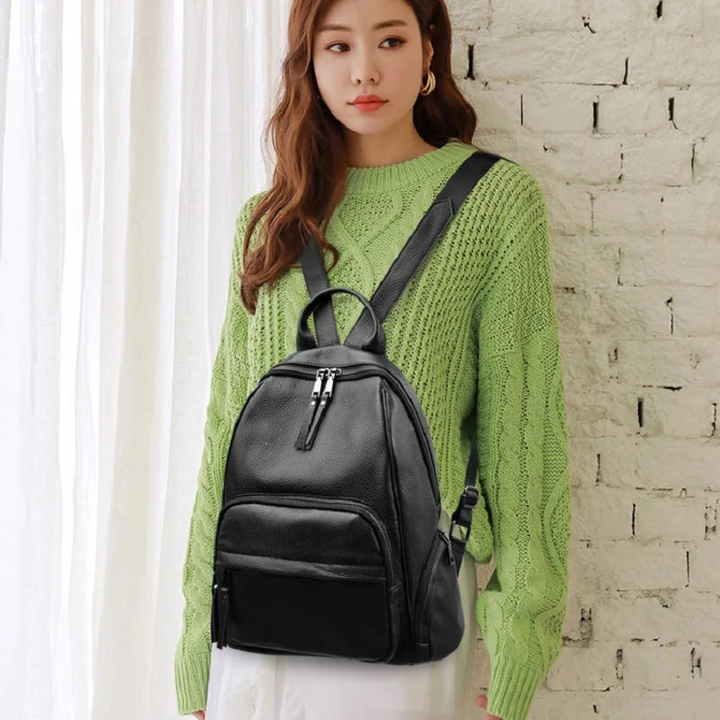 Genuine Leather Women's backpack New Fashion Trendy Soft cowhide backpack for lady large capacity travel commuting backpack