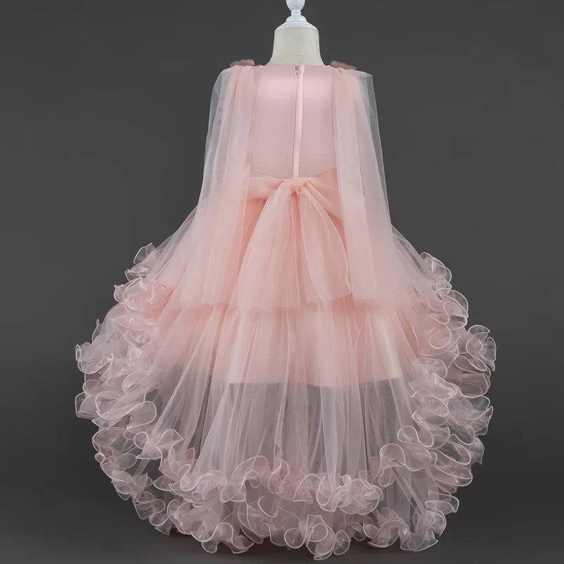 Girls White Pink Party Princess Dress Kids Girl Tailing Dresses for Wedding Birthday Ceremony Baby Girl Gown