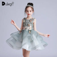 Kids Girls Layered Dress  Elegant Flower Girl Dresses for Wedding Birthday Party Children Festival Ball Gown