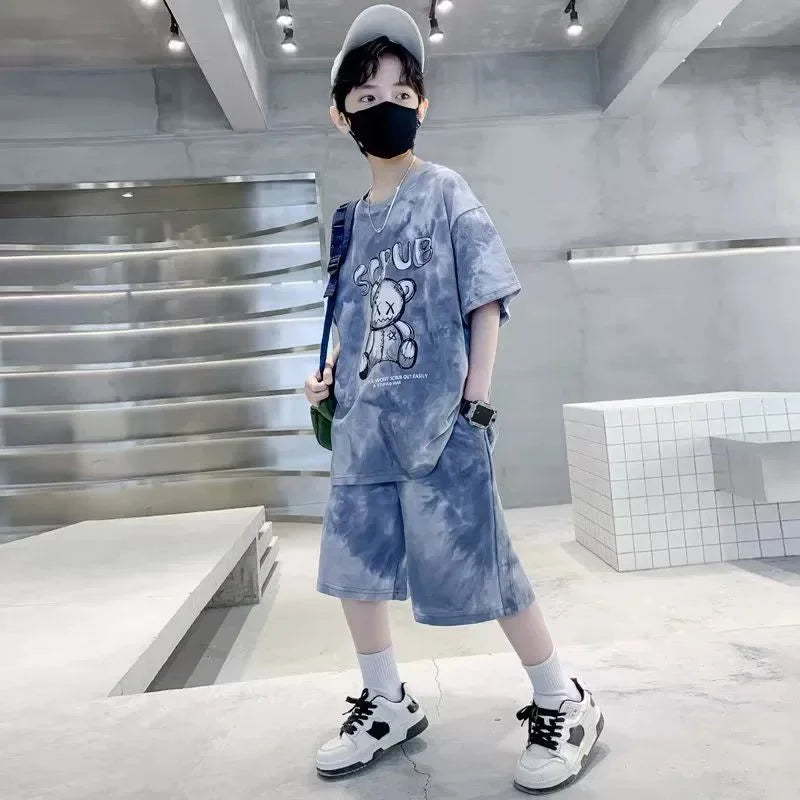 Boys Sports Suit Summer Cartoon Sets New Children's Short-Sleeved T-Shirt Shorts Kids Fashion Loose Clothes Outfit - Boys