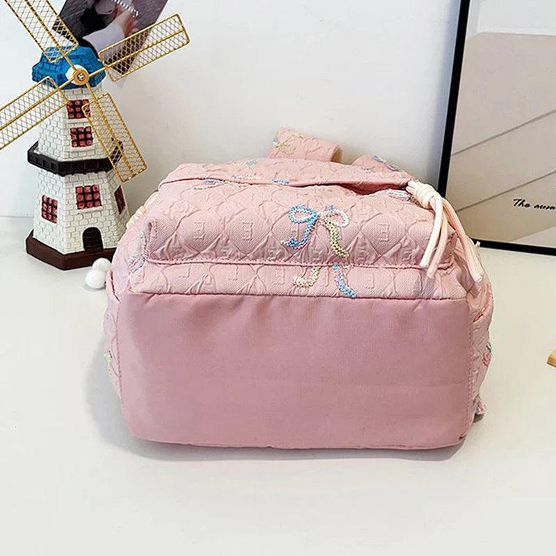 Versatile Junior High School Student Travel Laptop Backpack Cute Schoolbag Female Middle School Student Fashion Bowknot Backpack