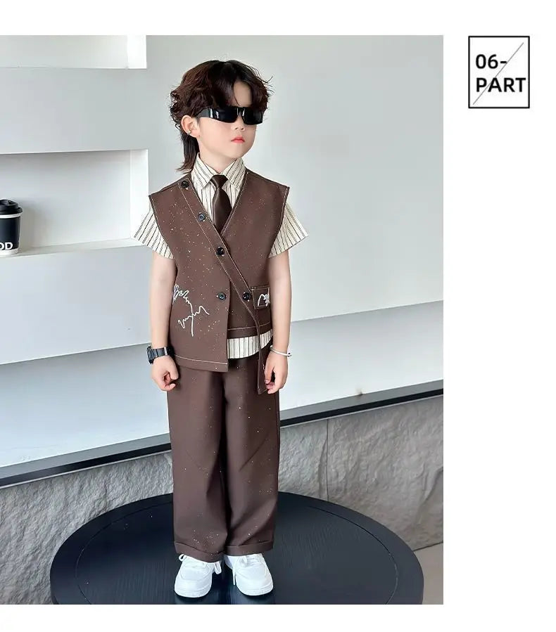 Spring Boy Retro Stripes TShirt+Pants Shorts+Vest Kid Children baby Gentleman Handsome Streetwear Party Clothes - Boys
