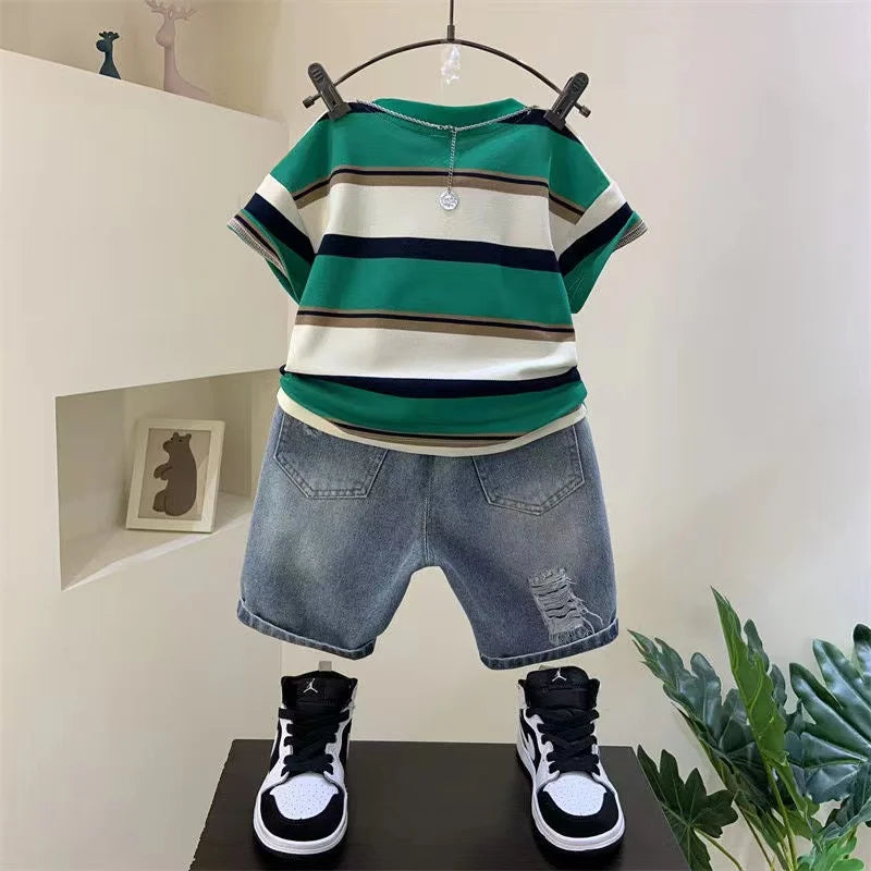 Boys Summer New - Boys Summer New Boutique Design Outfits Cotton Set Baby Boys Short Sleeve Shirt Jeans Shorts 2pcs Clothing