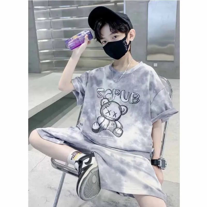 Boys Sports Suit Summer Cartoon Sets New Children's Short-Sleeved T-Shirt Shorts Kids Fashion Loose Clothes Outfit - Boys